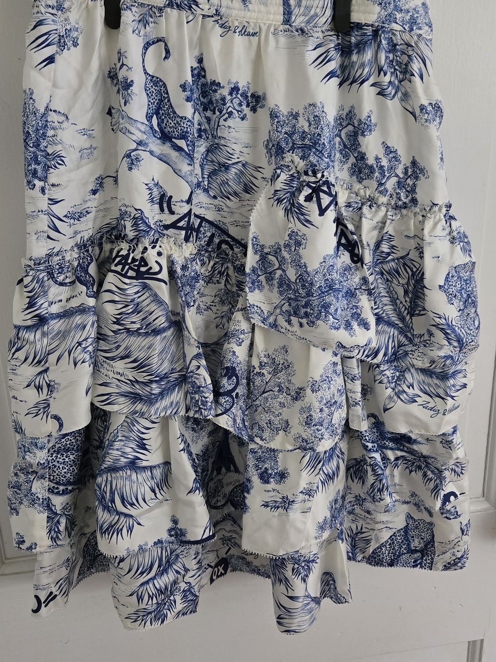 Zadig & Voltaire Blue and White Tiered Toile-Print Skirt